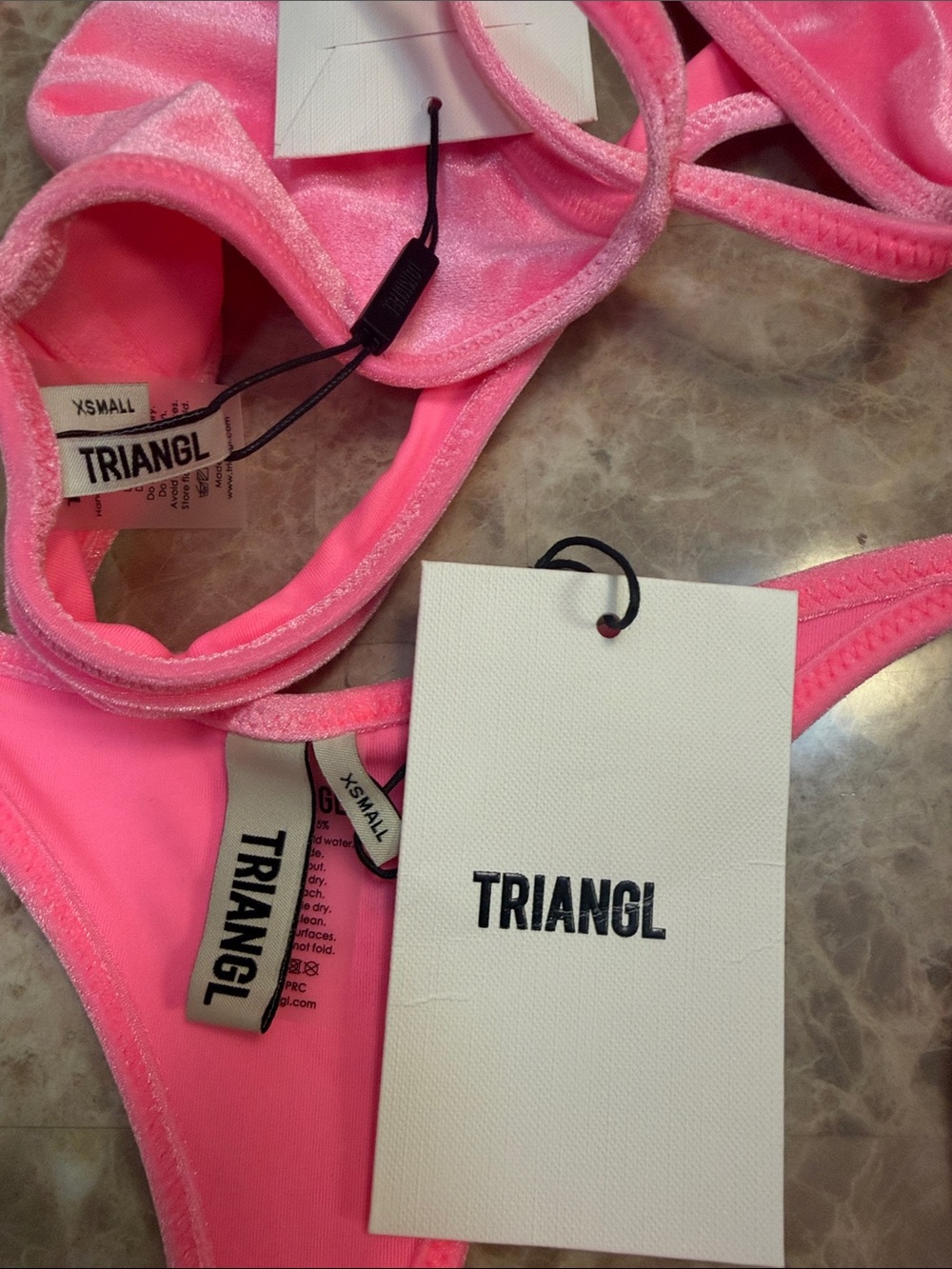triangl swimwear Neon Pink Velvet Triangle Bikini with Matching Pouch - Picture 2 of 7